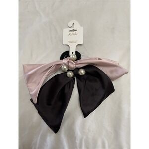 2‎ Pcs Bow Hair Ties Satin W/Pearl's Ponytail Holder Ribbon Hair Bow Tie (New)